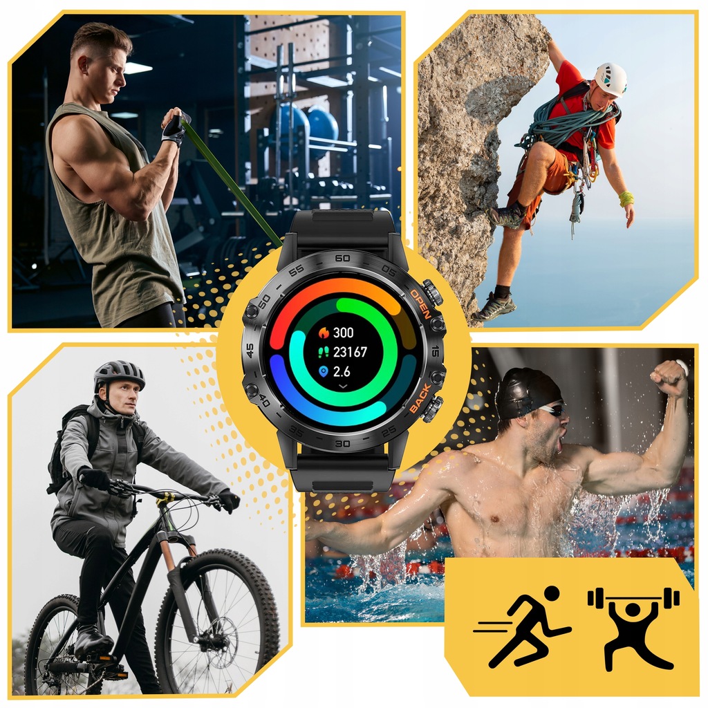 ZEGAREK SMARTWATCH SPORTOWY ROZMOWY MĘSKI DAMSKI POLSKIE MENU CZARNY SPORT Ekran dotykowy tak
